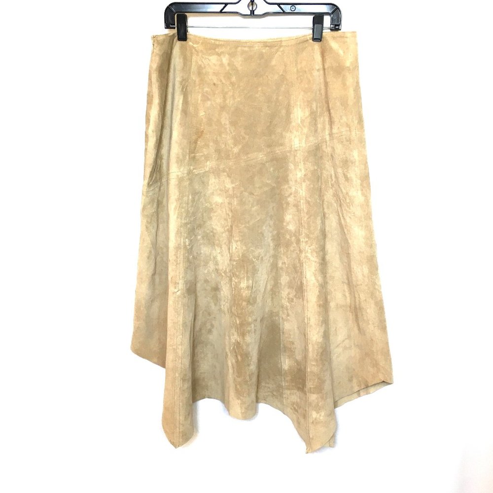 * Suede Leather A-Line Handkerchef Midi Skirt by i.e. Size 14